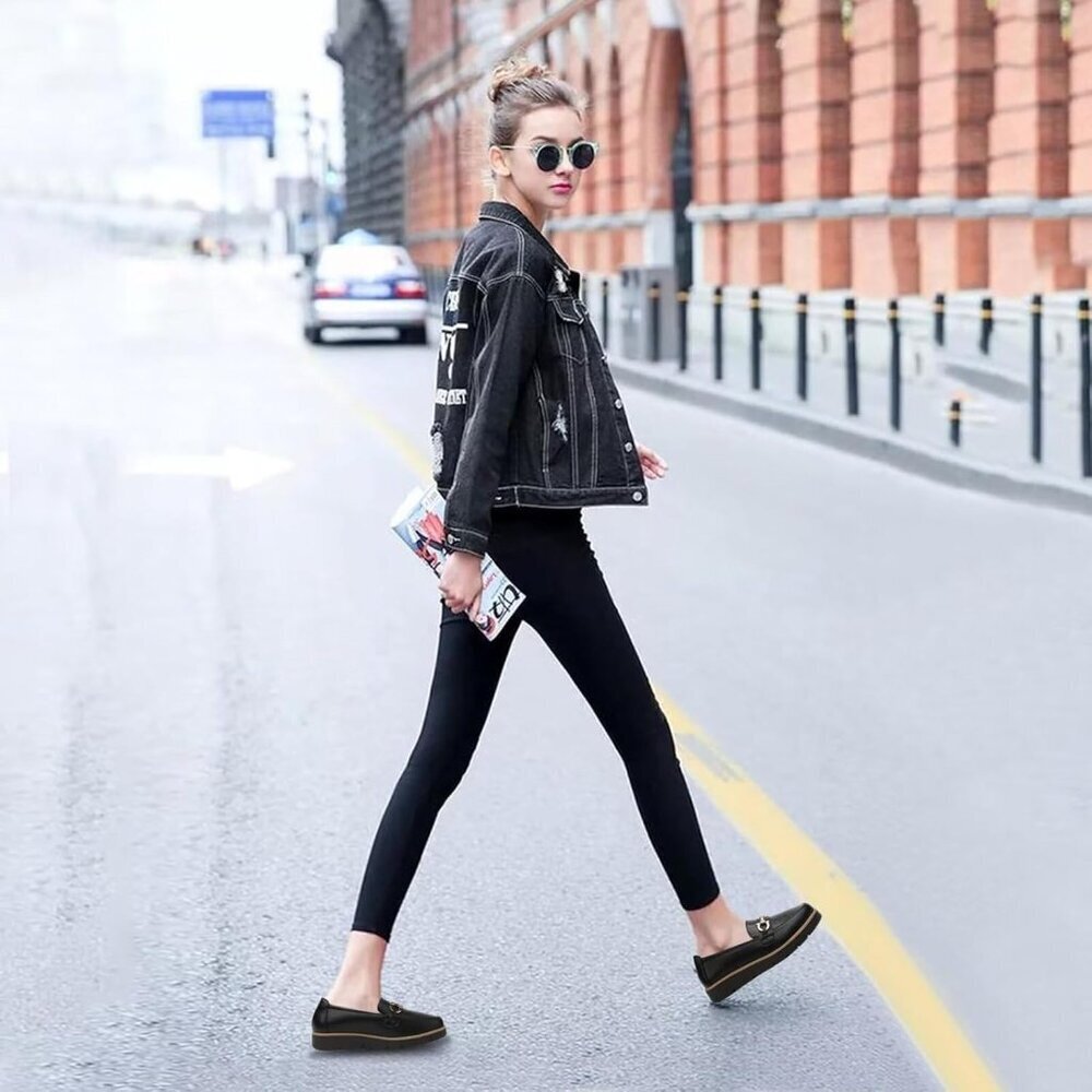 Women's Leather Loafers Casual Flats Slip-On Comfortable Work Shoes - Picture 7 of 7